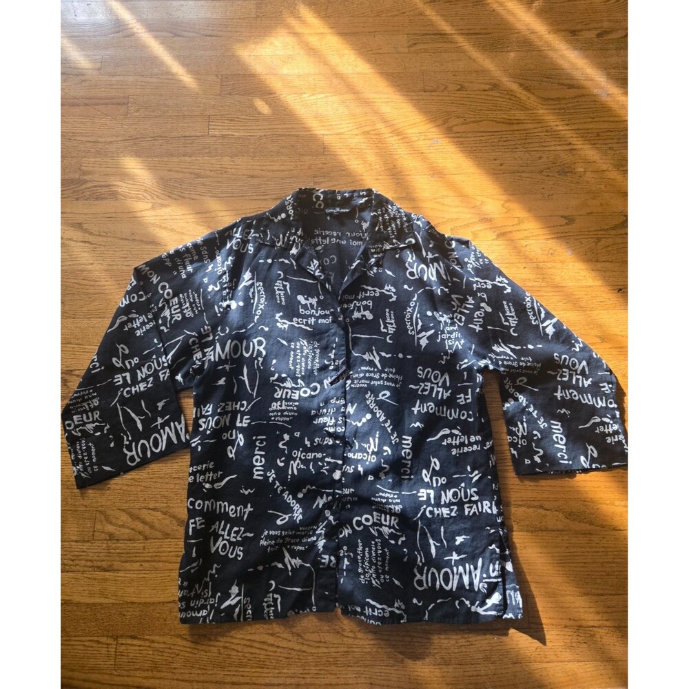 Courtney Washington 100% Linen Printed Long Sleeve Button Up Top Size Large